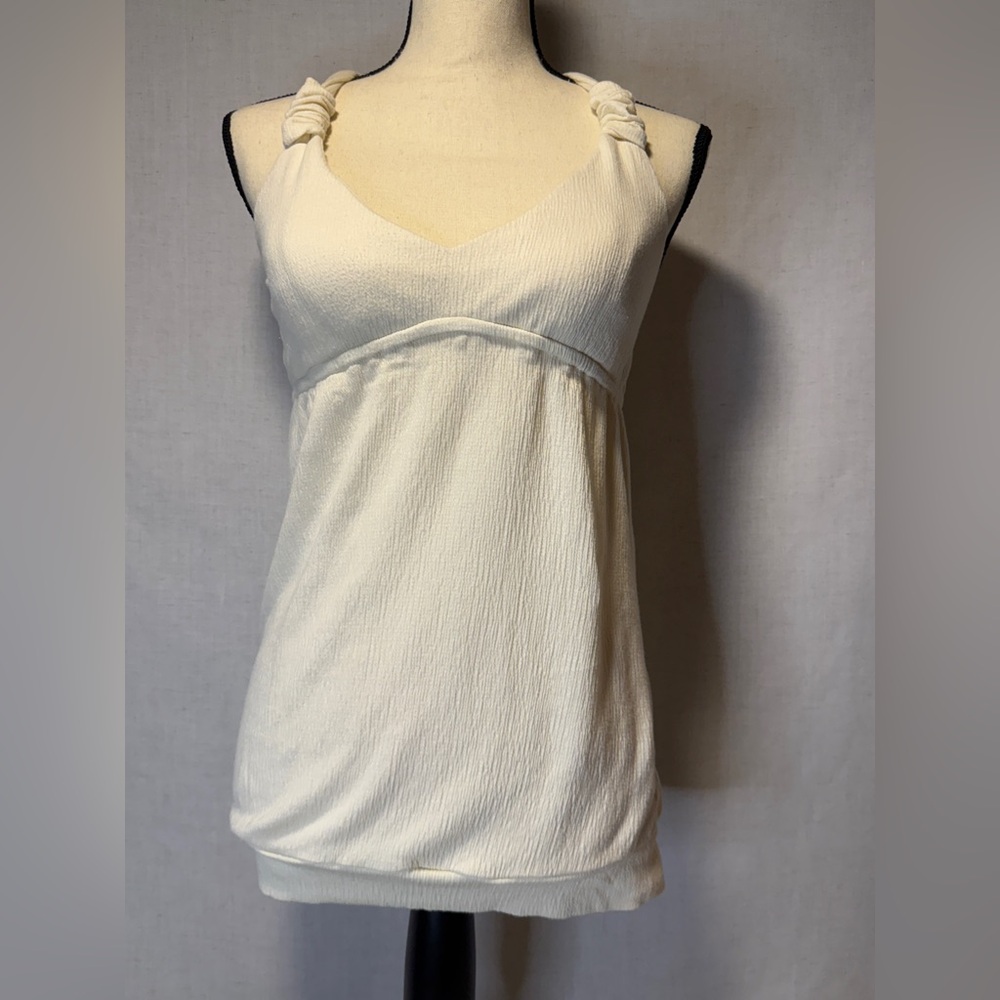 Cream Textured Tank Top By Self Esteem, Size M, Cotton Lace On Top Back.